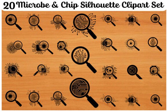 20 Microbe Chip Silhouette Clipart Set: A Versatile Visual Toolkit for Science, Tech, and Design