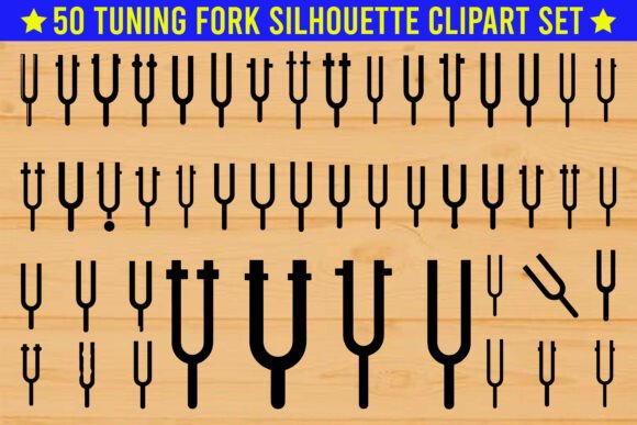 50 Tuning Fork Silhouette Clipart Set