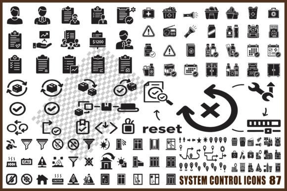 System Control Icon Pack: 87 Clean Black Vector Icons